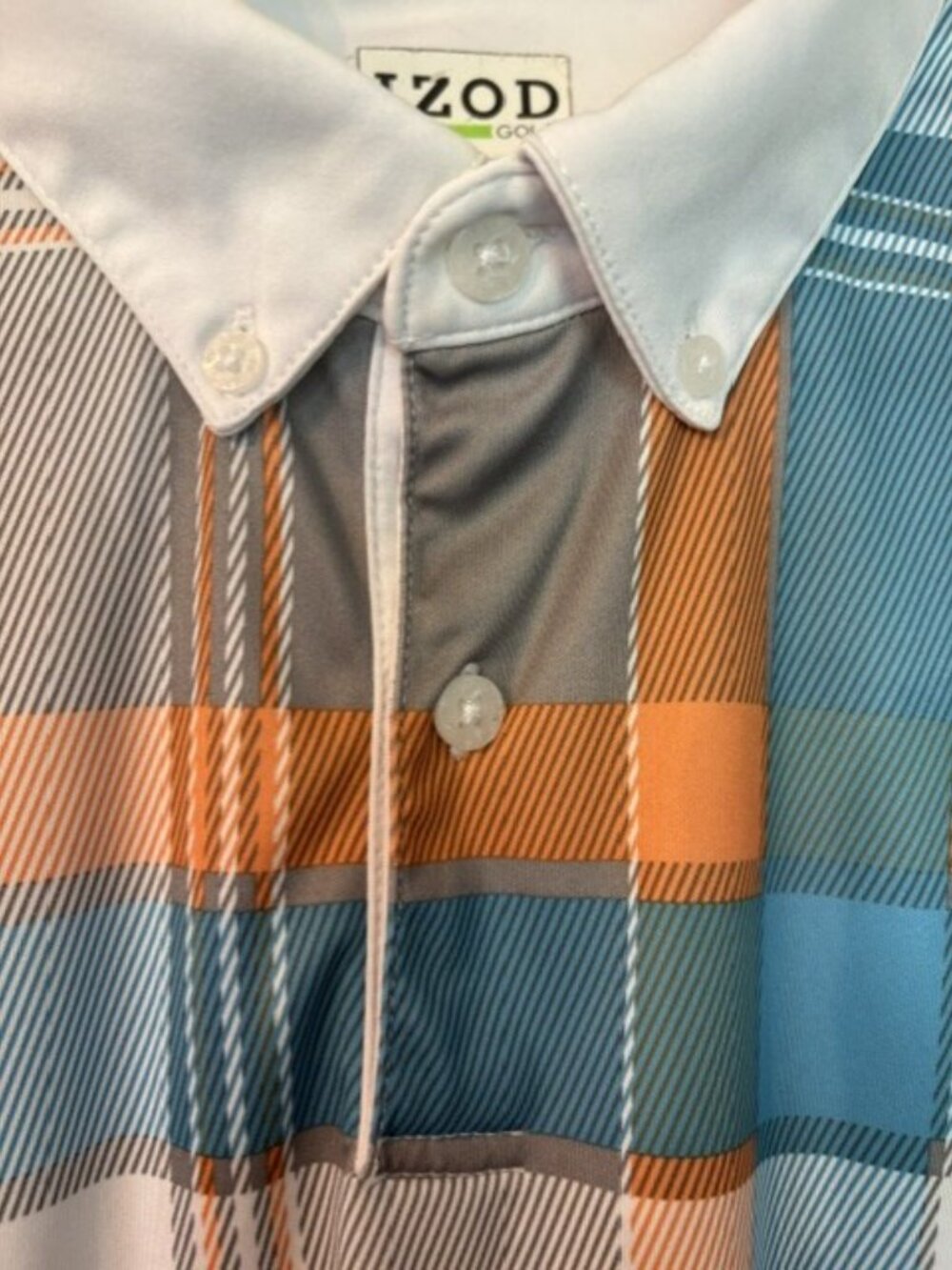 IZOD Men's Polo Golf Shirt Orange/Auqua Blue Size Large